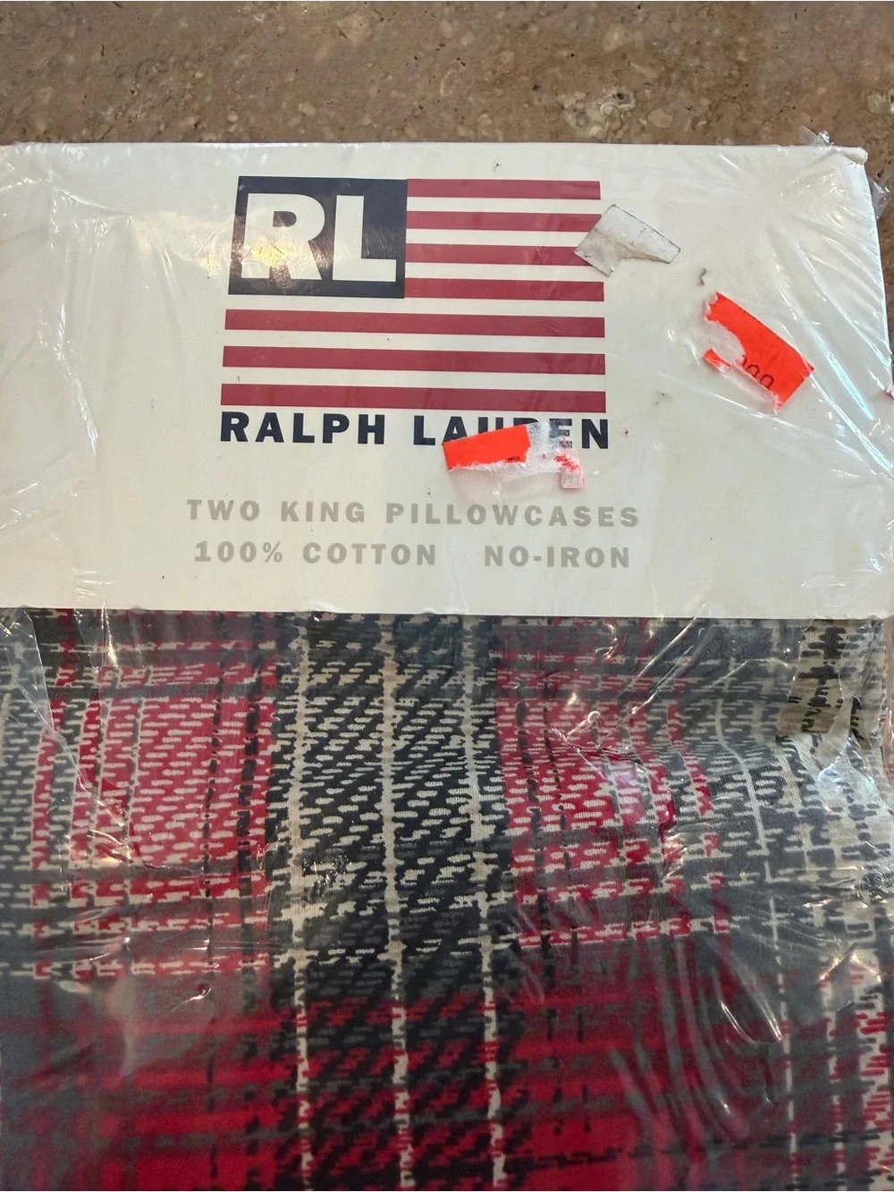Ralph Lauren Vintage Granger Plaid King Pillowcases Red Black Denim Style NOS